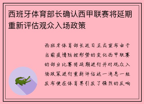 西班牙体育部长确认西甲联赛将延期重新评估观众入场政策